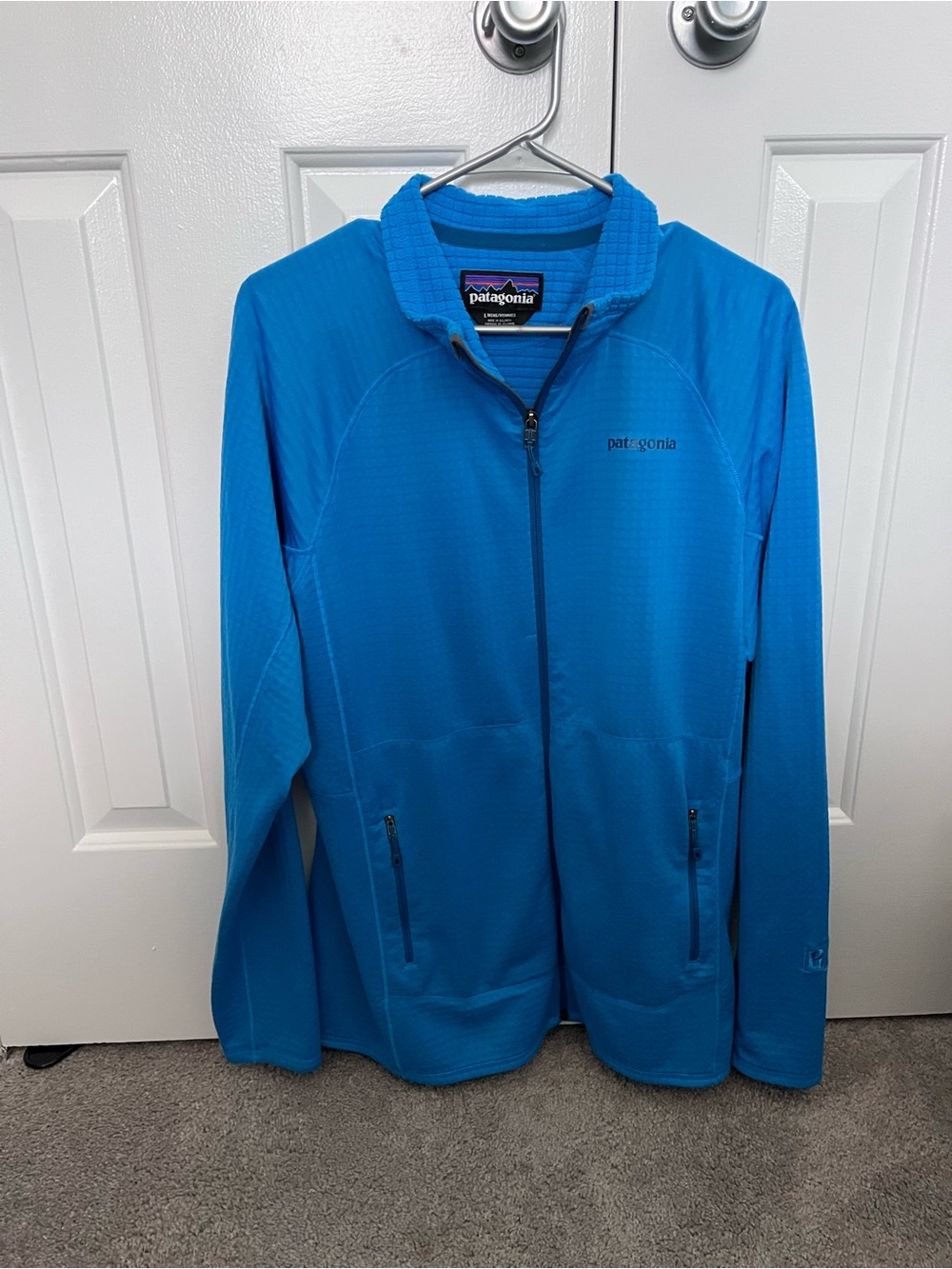 Blue Patagonia Men’s Large R1 Regulator fleece full zip fleece waffle jacket